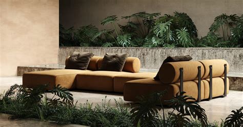 Contemporary Modular System, Black Steel / Water Repellent Velvet For ...