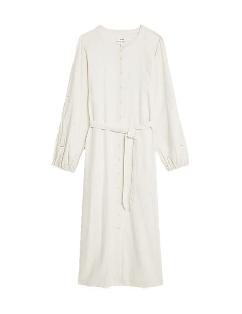 Buy Linen Rich Embroidered Midi Shirt Dress at Marks & Spencer