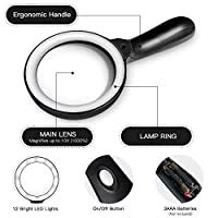Lighted Magnifying Glass-10X Handheld Reading Magnifier Glass with 12 ...