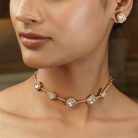 Gemstone Drishti 22k Gold Plated Choker Set – Art Karat India