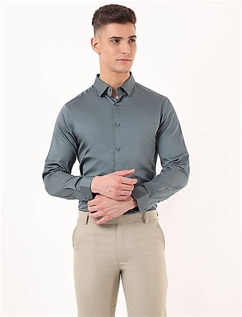 Buy Cotton Mix Plain Spread Collar Shirt at Marks & Spencer