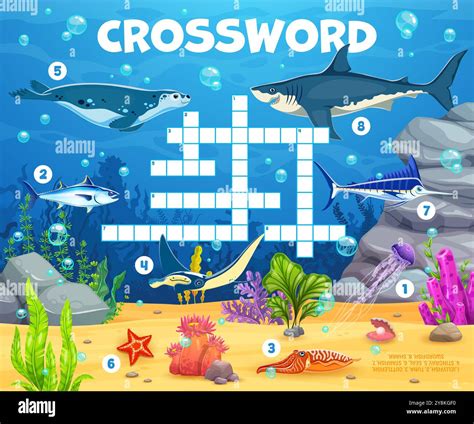 Crossword quiz game grid with sea animals. Engaging puzzle with marine ...