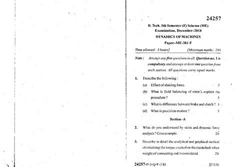 DOM(5th)Dec2018 - Question Paper - 2425 B. Tech. 5th Semester (F ...