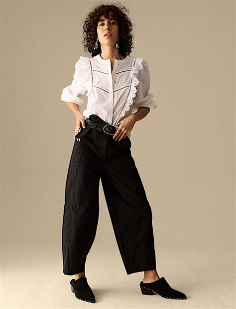 Buy Pure Cotton Seam Detail Barrel Leg Trousers at Marks & Spencer
