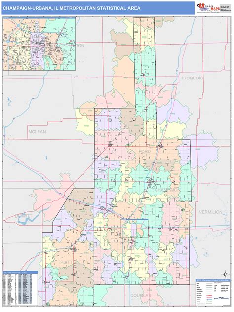 Champaign-Urbana, IL Metro Area Wall Map Color Cast Style by MarketMAPS