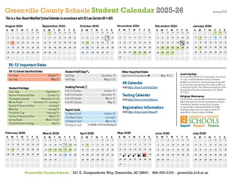 Greenville County Schools Calendar 2025-2026 | Holiday Breaks