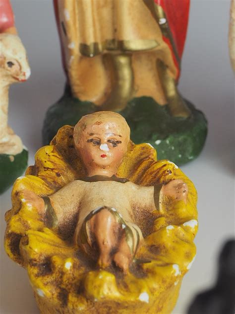 Antique Hand Painted Plaster Nativity Set at 1stDibs | antique nativity ...