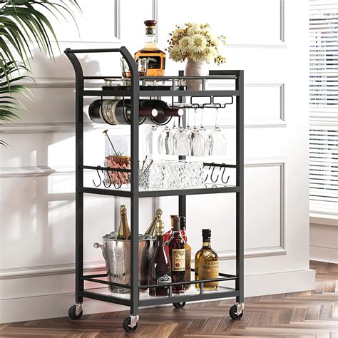 Amazon.com - TUTOTAK Bar Cart, Home Bar Serving Cart with 3-Tier ...