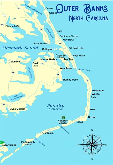 Outer Banks North Carolina Map Art Posters, Prints or Canvas Wraps ...
