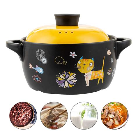AHUONEL Ceramic Stockpot Clay Cooking Pot Cookware Stovetop, Cartoon ...