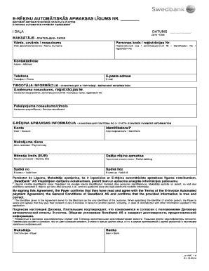Fillable Online E-Invoice Automated Payment Agreement - Swedbank Fax ...