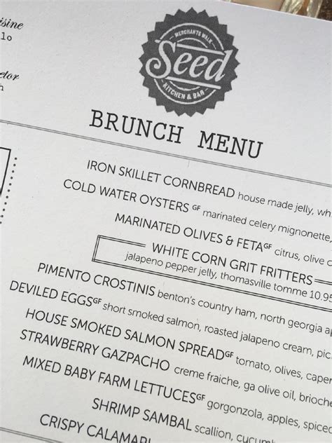 Menu at Seed Kitchen & Bar, Marietta
