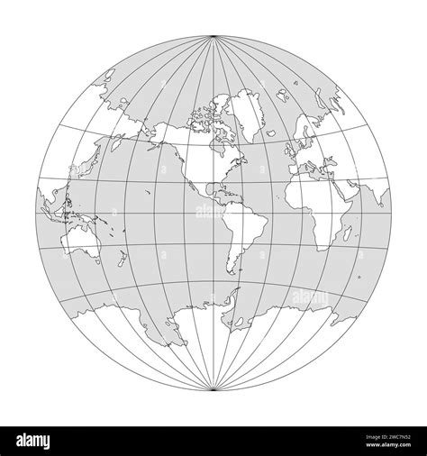 Simplified Map of World in the circle focused on Americas. Latitude and ...