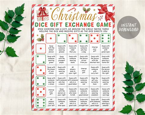 Christmas Gift Exchange Dice Game Printable, White Elephant Holiday Gi ...