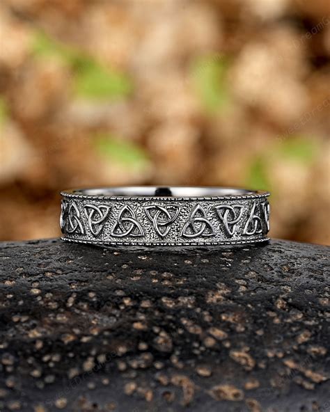 Vintage Celtic Knot Couple Rings Set, Black Gold Full Eternity Wedding ...