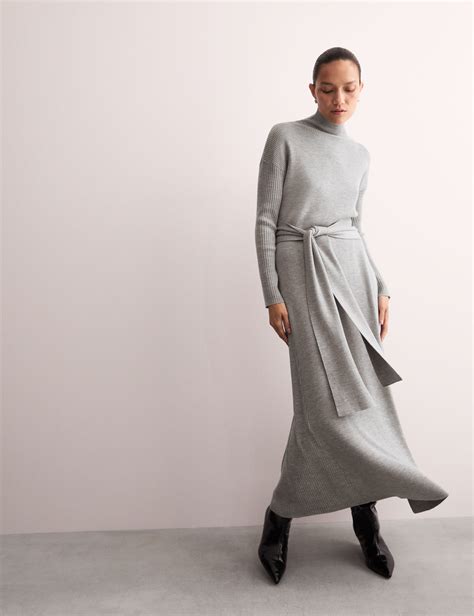 Pure Merino Wool Knitted Funnel Neck Dress | JAEGER | M&S