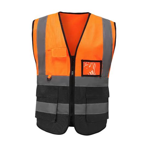 Reflective Vest Safety Vest for Engineering Construction Orange Black ...