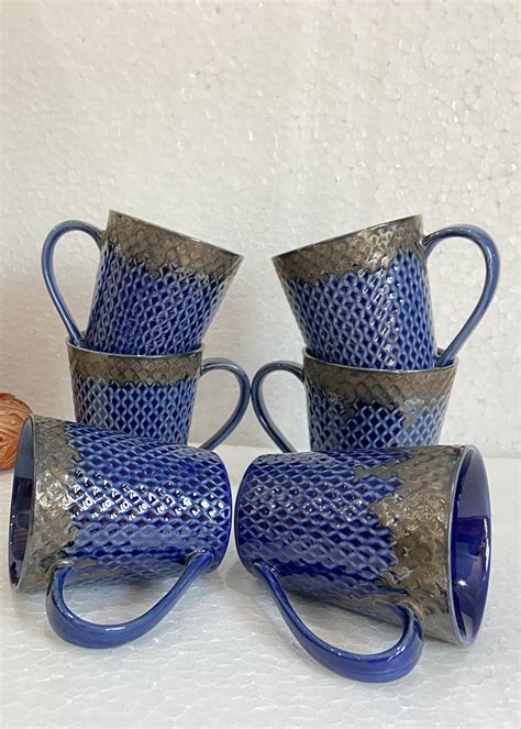 Get Criss Cross Pattern Ceramic Mugs - Set of 6 at ₹ 1299 | LBB Shop