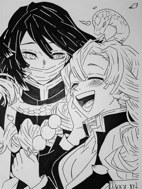 Igooru Obanai art X Kanroji Mitsuri art | Ilustrasi karakter, Sketsa ...