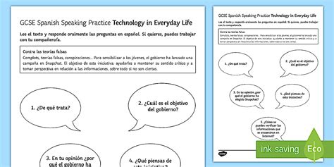 Spanish Technology in Everyday Life Speaking Practice Worksheet / Worksheet