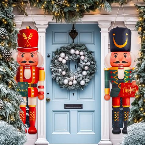 Amazon.com: Hiboom 2 Pcs Christmas Wooden Nutcracker Decor 9.4 x 28.4 ...