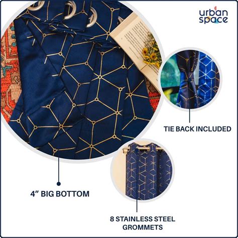 Buy 100% Blackout Blue Gold Foil Hexagon Printed Curtains | Urban Space