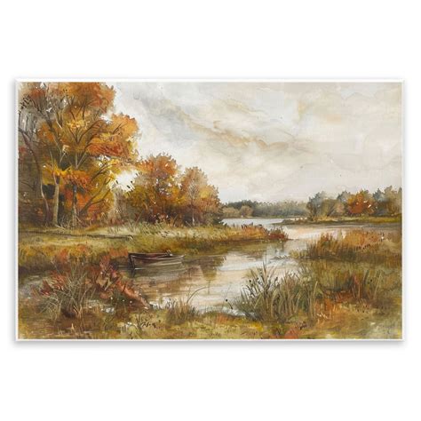 Stupell Industries Fall Scenic River Boat Wall Plaque Art Design by LSR ...