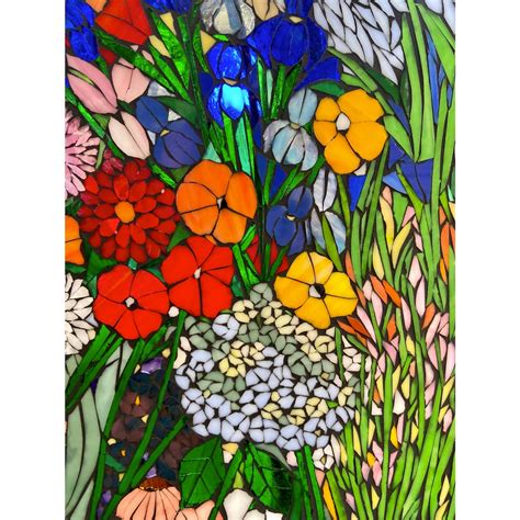 Mixed Flower Stained Glass Window. Framed Hanging Glass Art. Large ...
