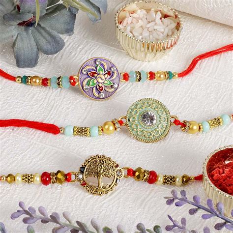 Send Three Floral Rakhi Set Online | Rakhibazaar.com
