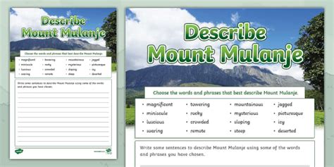 Describe Mount Mulanje Worksheet