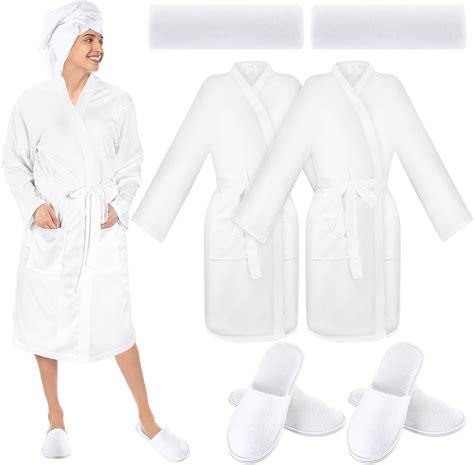 Handepo 2 Sets Waffle Bath Robe Set Unisex Hotel His and Hers Robes ...