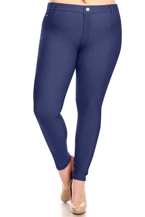 Women's Plus Size Stretch Casual Basic Pockets Button Solid Leggings ...