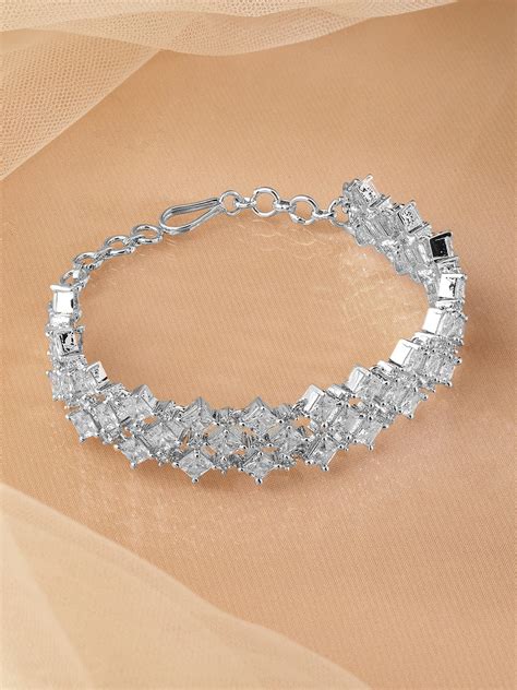 Rubans Rhodium-Plated Cubic Zirconia Studded Luxurious Bracelet