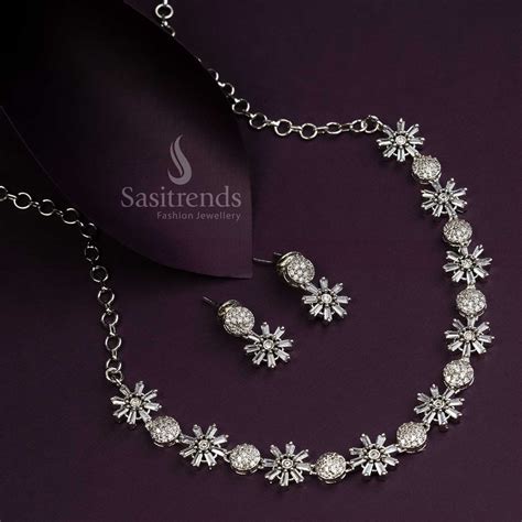 Rhodium Silver Plated AD Necklace Set - Perfect for Parties & Festivals ...
