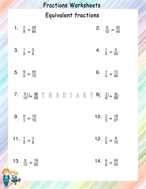 Finding Equivalent Fractions Worksheets