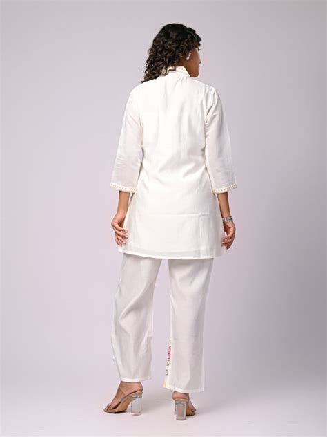 Off White Hand Work Roman Silk Co-Ord Set | Zolo Label – ZoloLabel