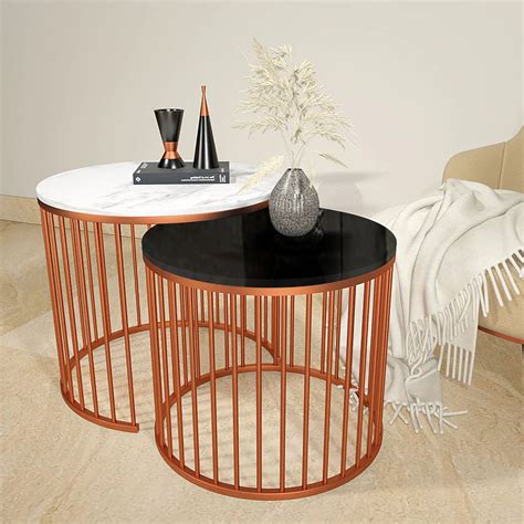 Black & White Caged Copper Nesting Table Set of 2 – Vibecrafts