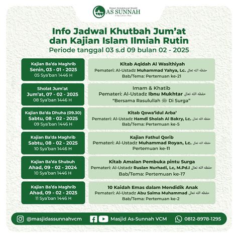 Masjid As Sunnah VCM | INFO JADWAL MASJID AS SUNNAH VCM ( Periode ...