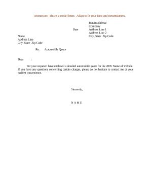 Automobile Quote Letter - Blank Fillable Template | Fill Out, Print ...