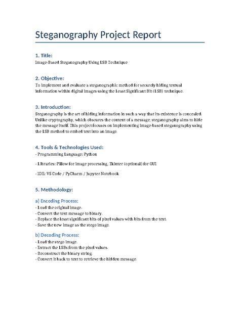Steganography Project Report: LSB Technique Implementation and Results ...