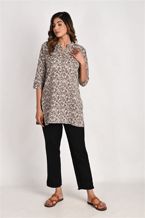 Brown Floral Printed Kurta