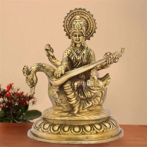 Buy The Advitya Brass Saraswati Sitting On Hans Statue (Height 6.5 inch ...
