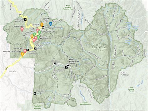 Sequoia National Forest Map Sequoia And Kings Canyon National Park