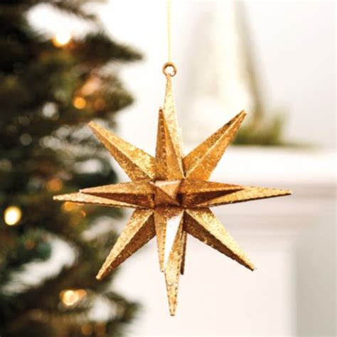 Moravian Star Ornament with Antique Gold Finish & 3" Gold Thread Hanger