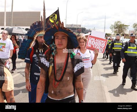 The indigenous Indian people from different parts of Brazil protesting ...