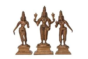 Buy Poompuhar Handcrafted Bronze Antique Finish Perumal Set Idol ...