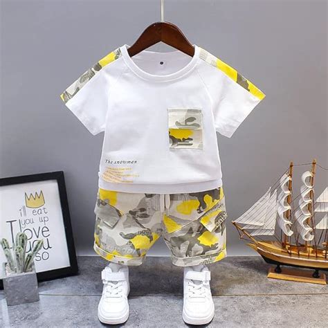 Boy's White Pocket Print T-Shirt & Shorts Set – Googo Gaaga