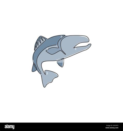 One continuous line drawing of big salmon for fishing logo identity ...