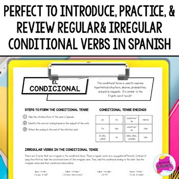 Spanish Conditional Tense Verbs El Condicional Worksheet Activity Packet