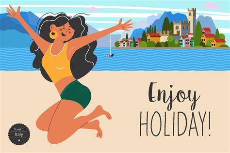 Enjoy holiday. Travel on vacation. Summer bright vector illustration ...